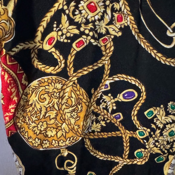 90s Baroque Black Gold Chain Clock Pattern Versace Style Print Bomber Jacket - Picture 8 of 12